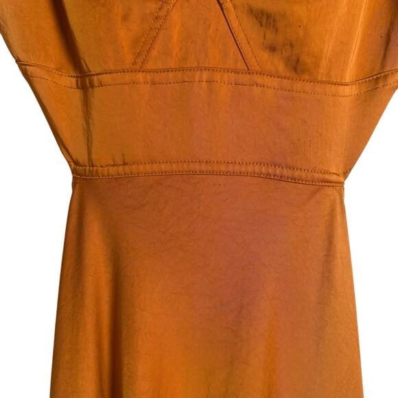 A.L.C. Blakely Orange Satin Cutout V-Neck Cocktail Midi Dress Size 6 - Picture 13 of 16